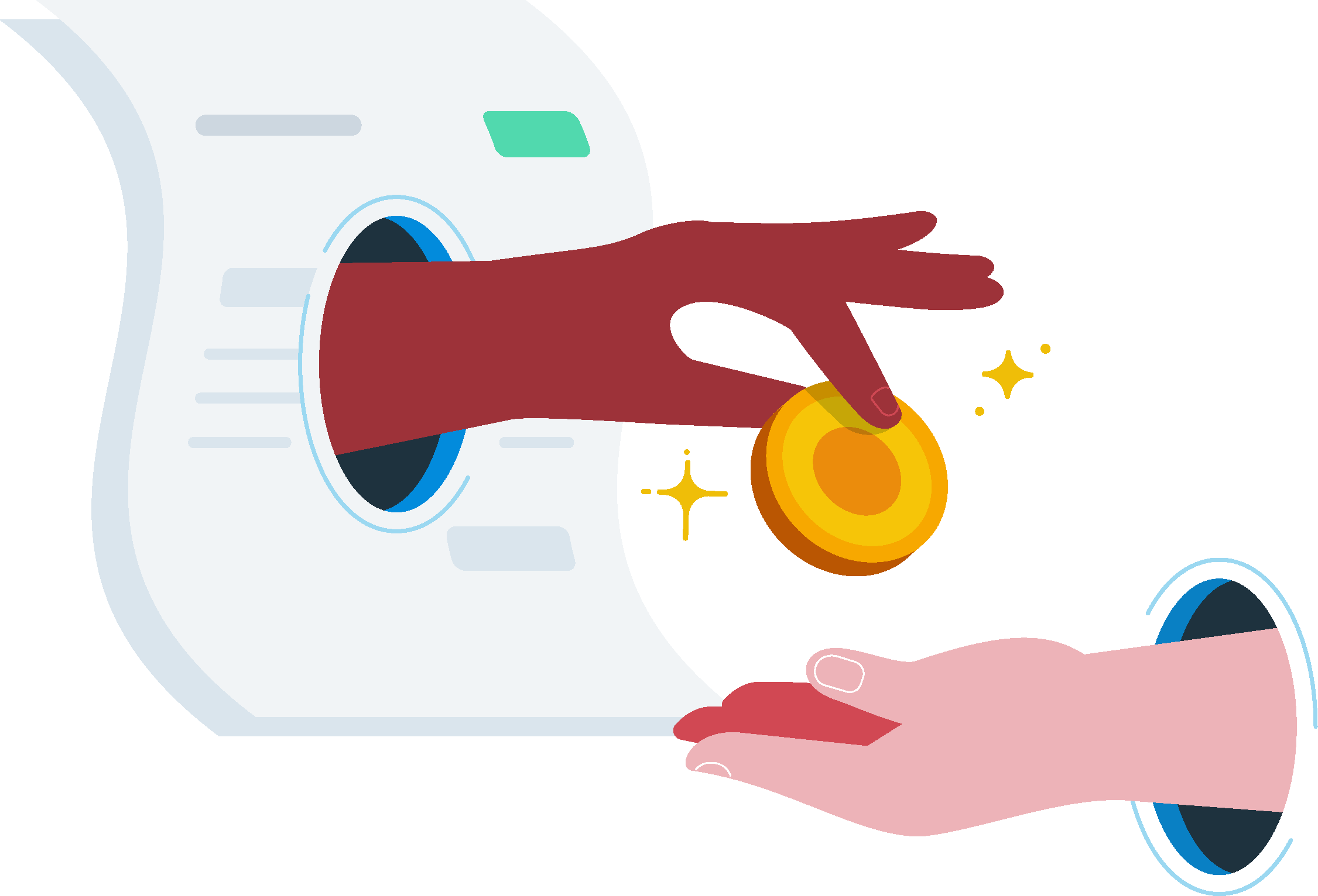 A cartoon shows how one person can easily give money to another with Xero’s best accounts receivable automation software.